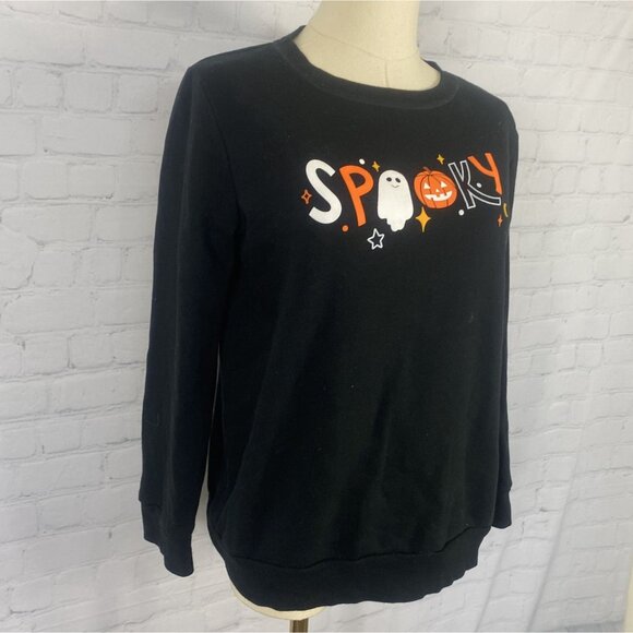 ⭐ 3/$15 Cat & Jack XL Black Spooky Halloween Crewneck Sweatshirt Ghost & Pumpkin - Picture 2 of 7